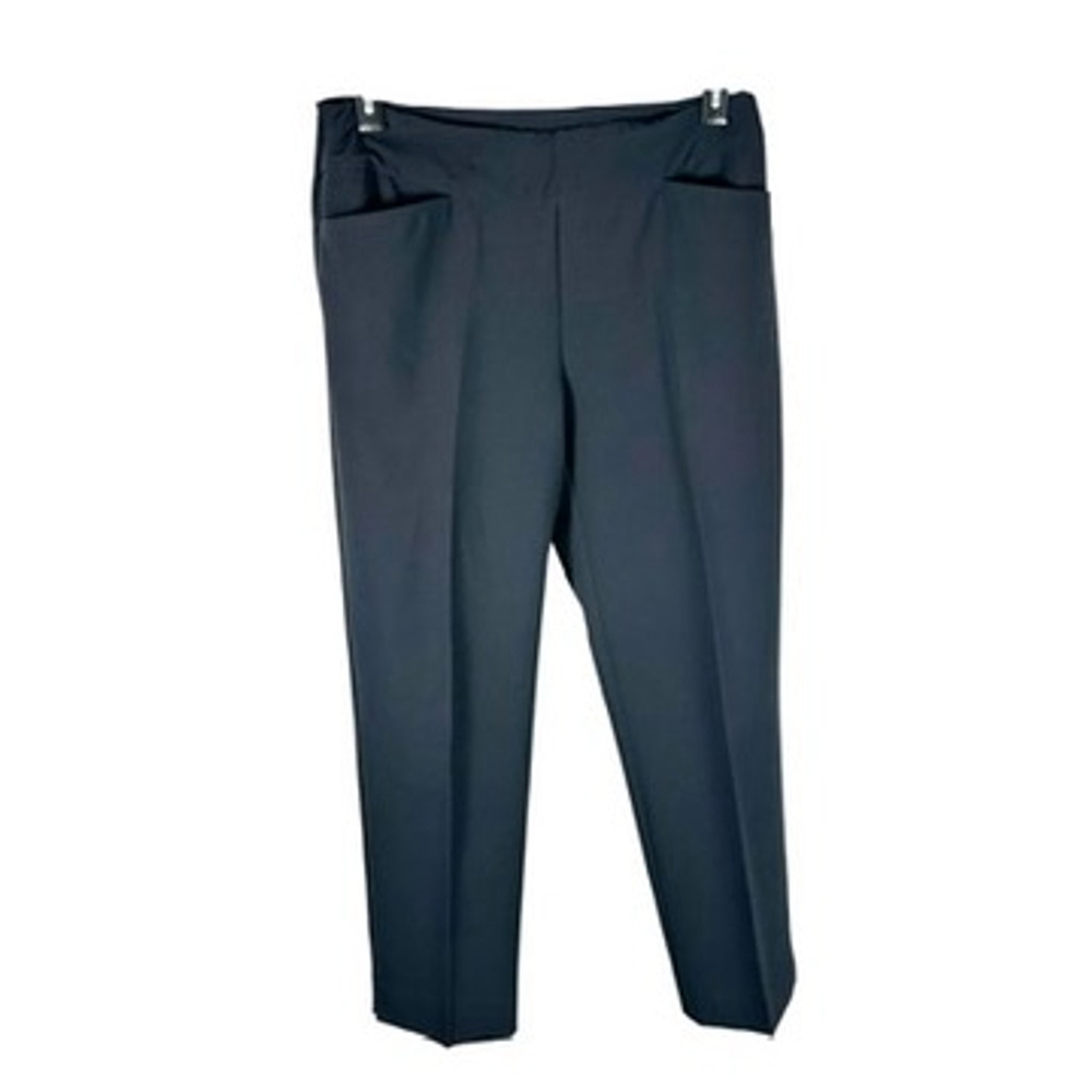 Ibukul Black Trouser Pants Pull On Ankle Length Flat Dress Slacks Golf Size 12
